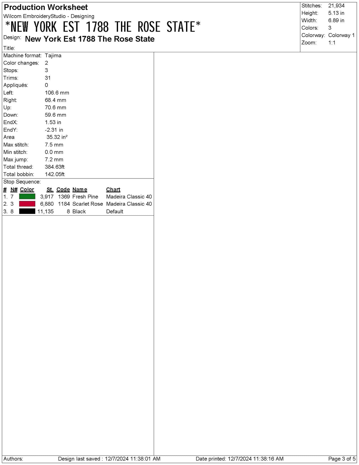 New York State Machine Embroidery File | 6 Sizes