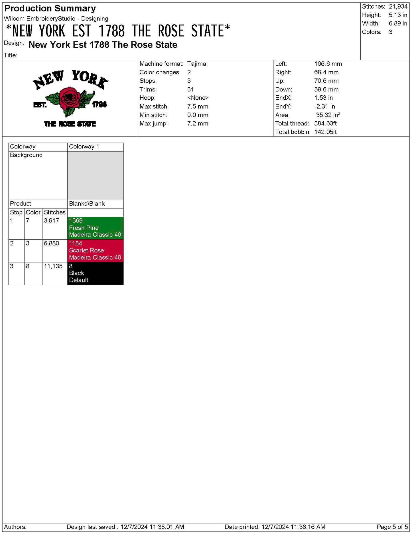New York State Machine Embroidery File | 6 Sizes