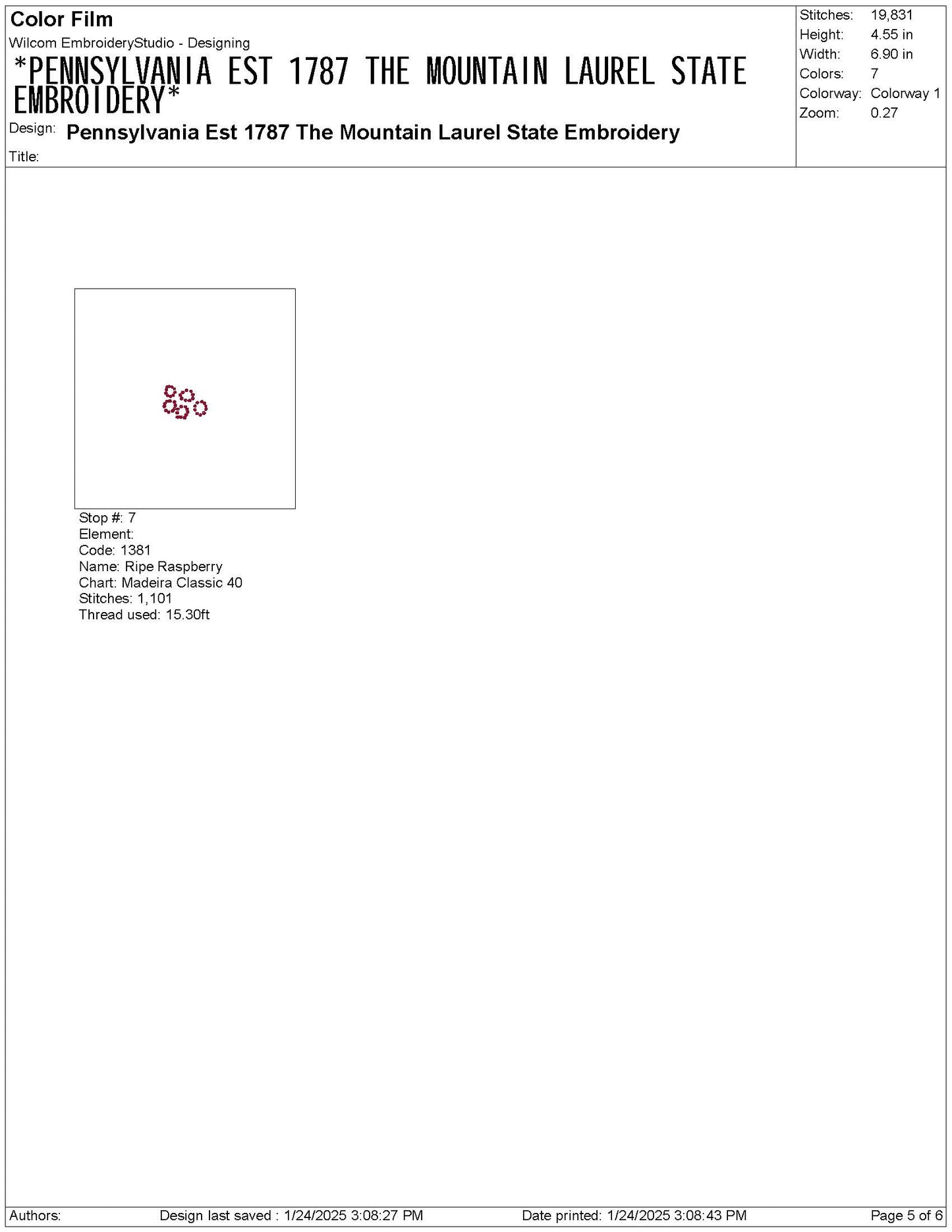 Pennsylvania State Machine Embroidery File | 6 Sizes
