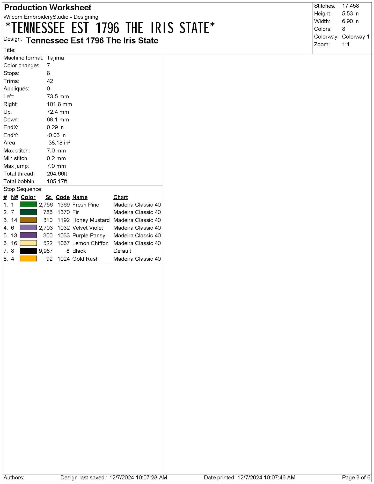 Tennessee State Machine Embroidery File | 6 Sizes