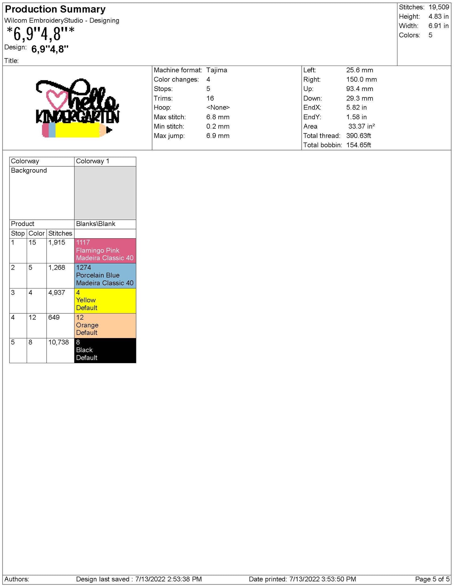 Hello Kindergarten Embroidery Design: Back to School Machine File (PES Format)