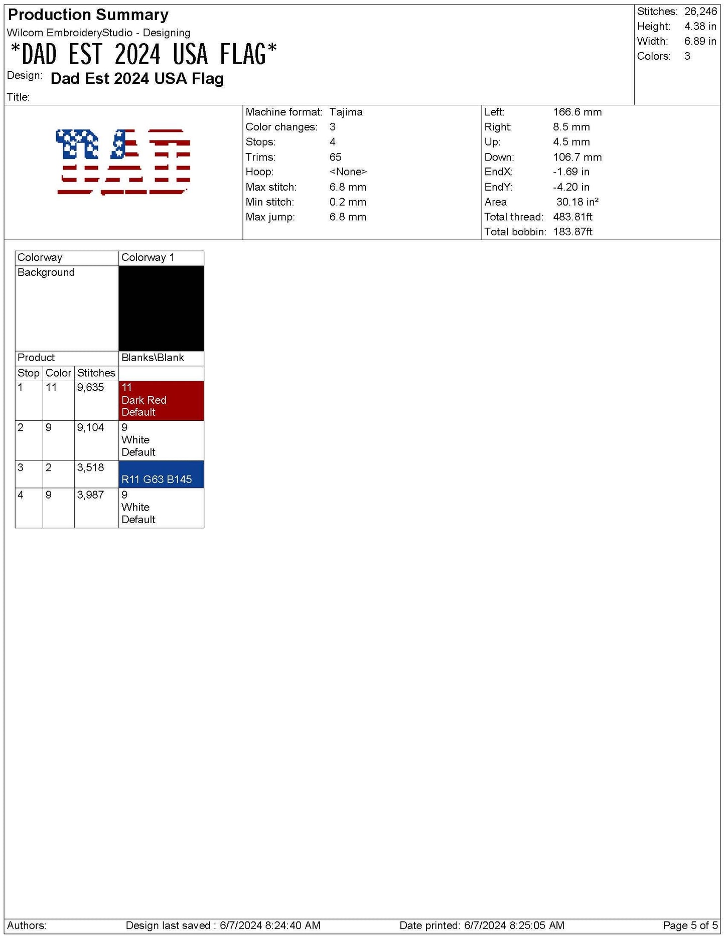 Dad Est 2024/2025 USA Flag Embroidery Design (Digital Download)