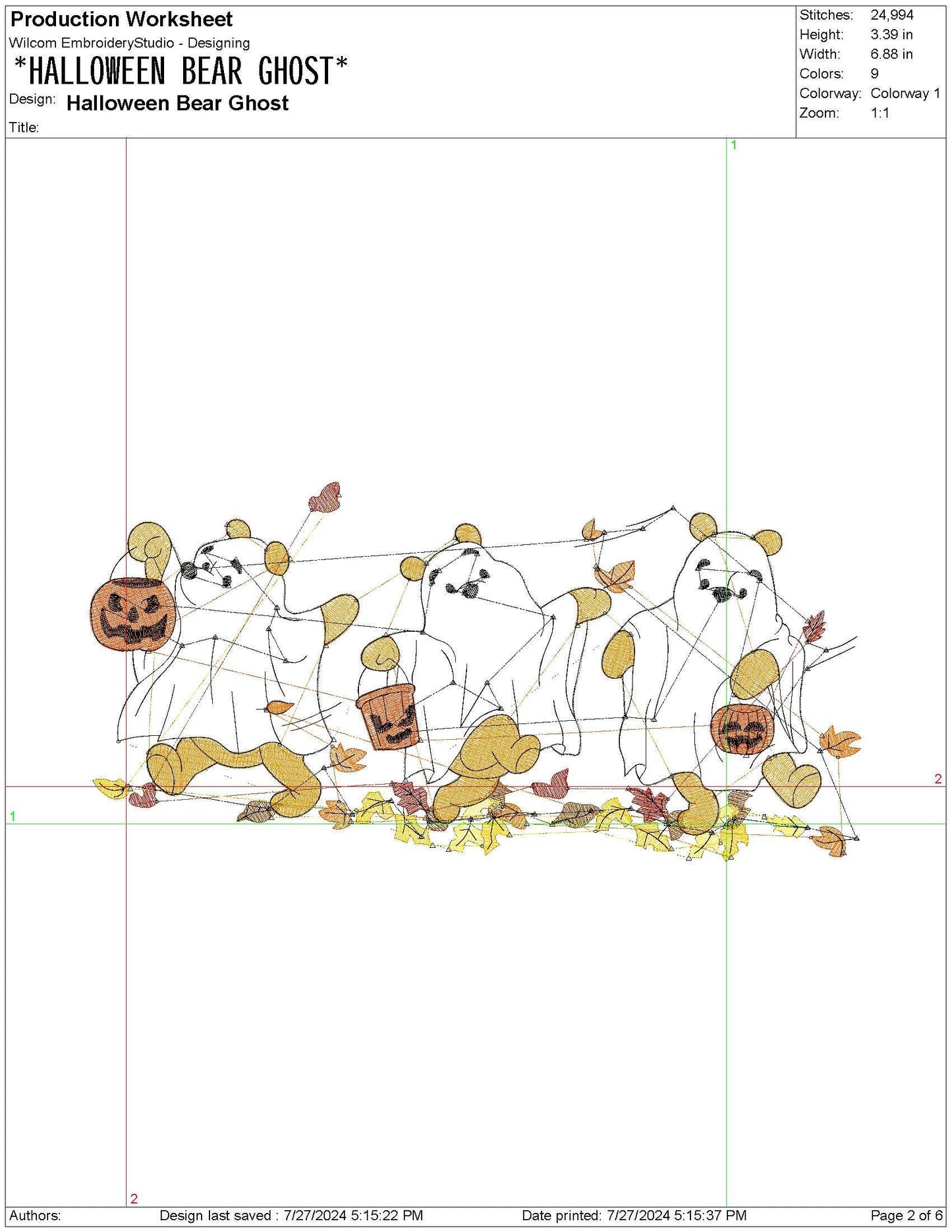 Halloween Ghost Bear Trick-or-Treat Leaves Machine Embroidery File | 6 Sizes