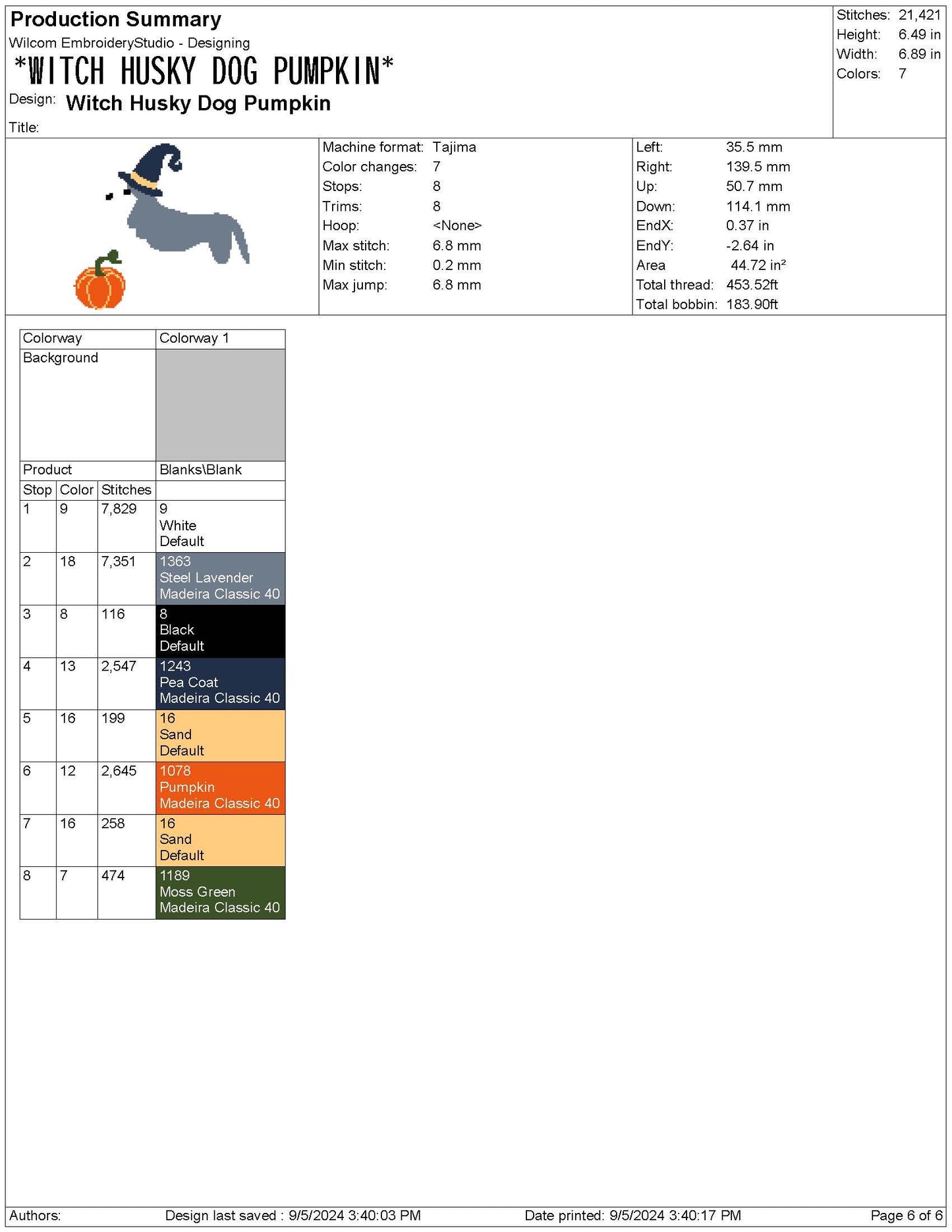 Witch Husky Dog Pumpkin Embroidery Design: Halloween Pet Lover (DST, PES) (Digital Download)