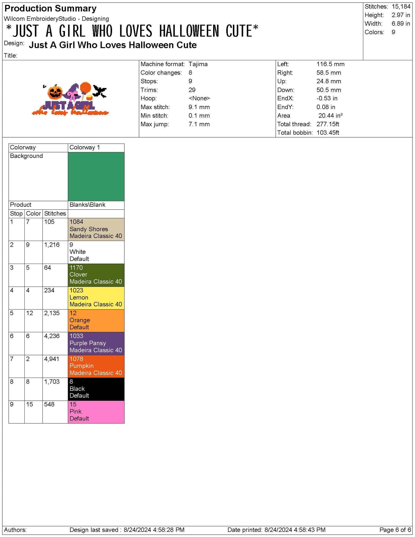 Girl's Halloween Embroidery Design: Ghost, Pumpkin, Witch (DST JEF File)