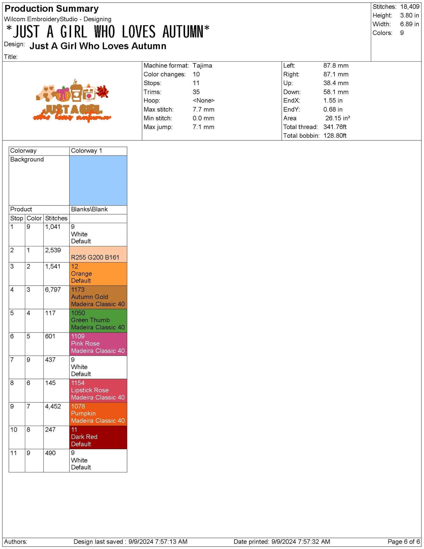 Autumn Embroidery Designs: Just a Girl Who Loves Autumn Embroidery Machine Files Fall Embroidery Design