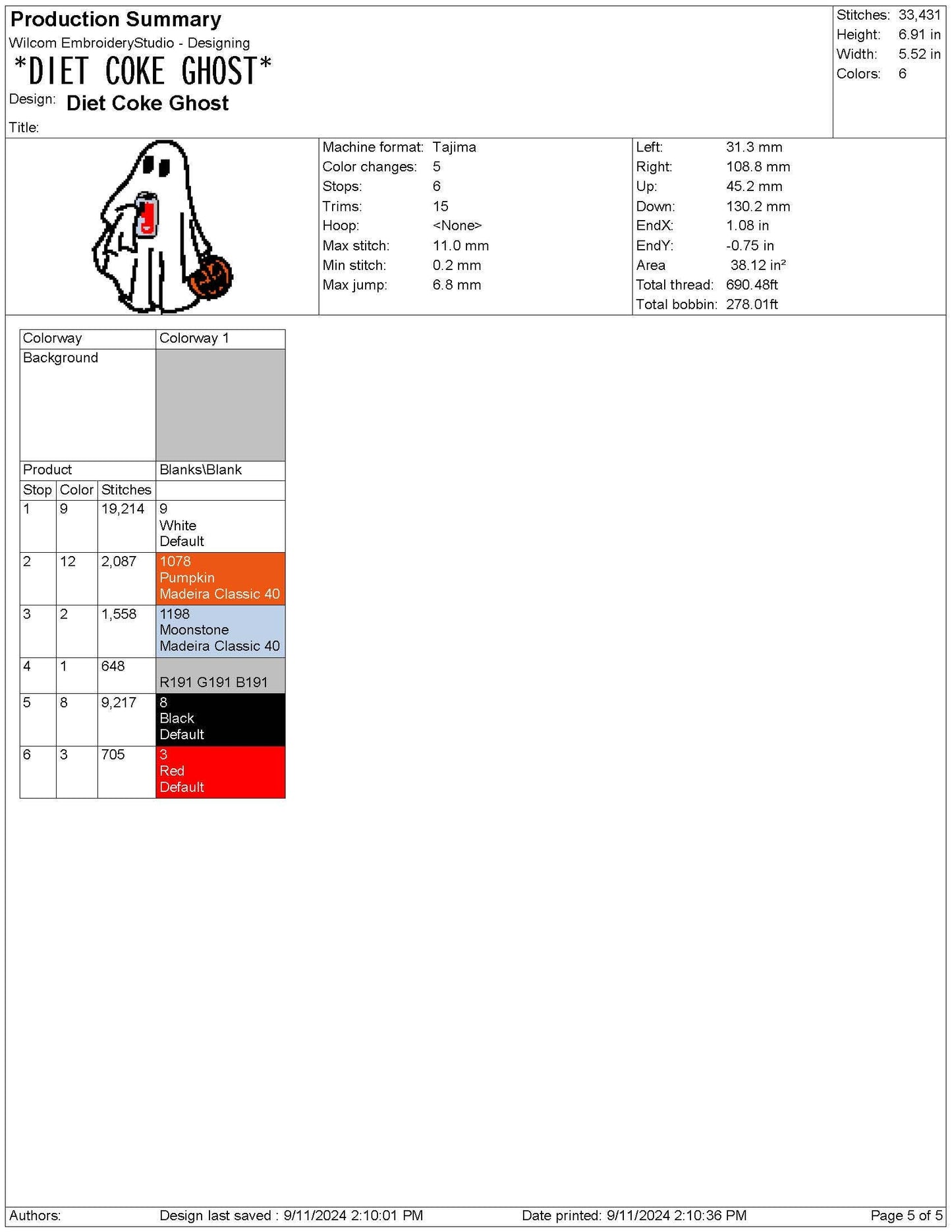 Diet Cola Ghost Embroidery Design: Halloween Machine Embroidery File (PES, DST, JEF more) Ghost Trick or Treating Embroidery File