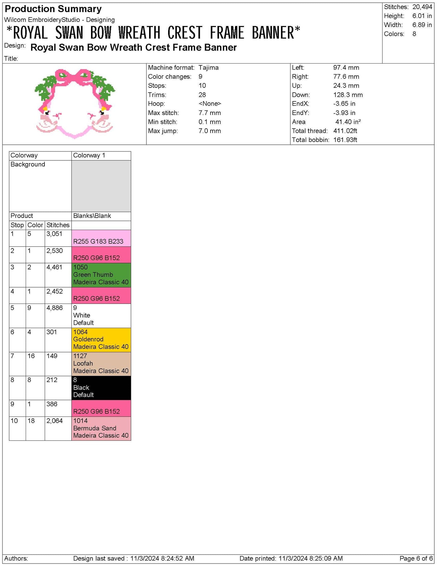 Swan Embroidery Crest Design: Royal Floral Embroidery Frame Design For Banner Embroidery Crest File (Digital Download)