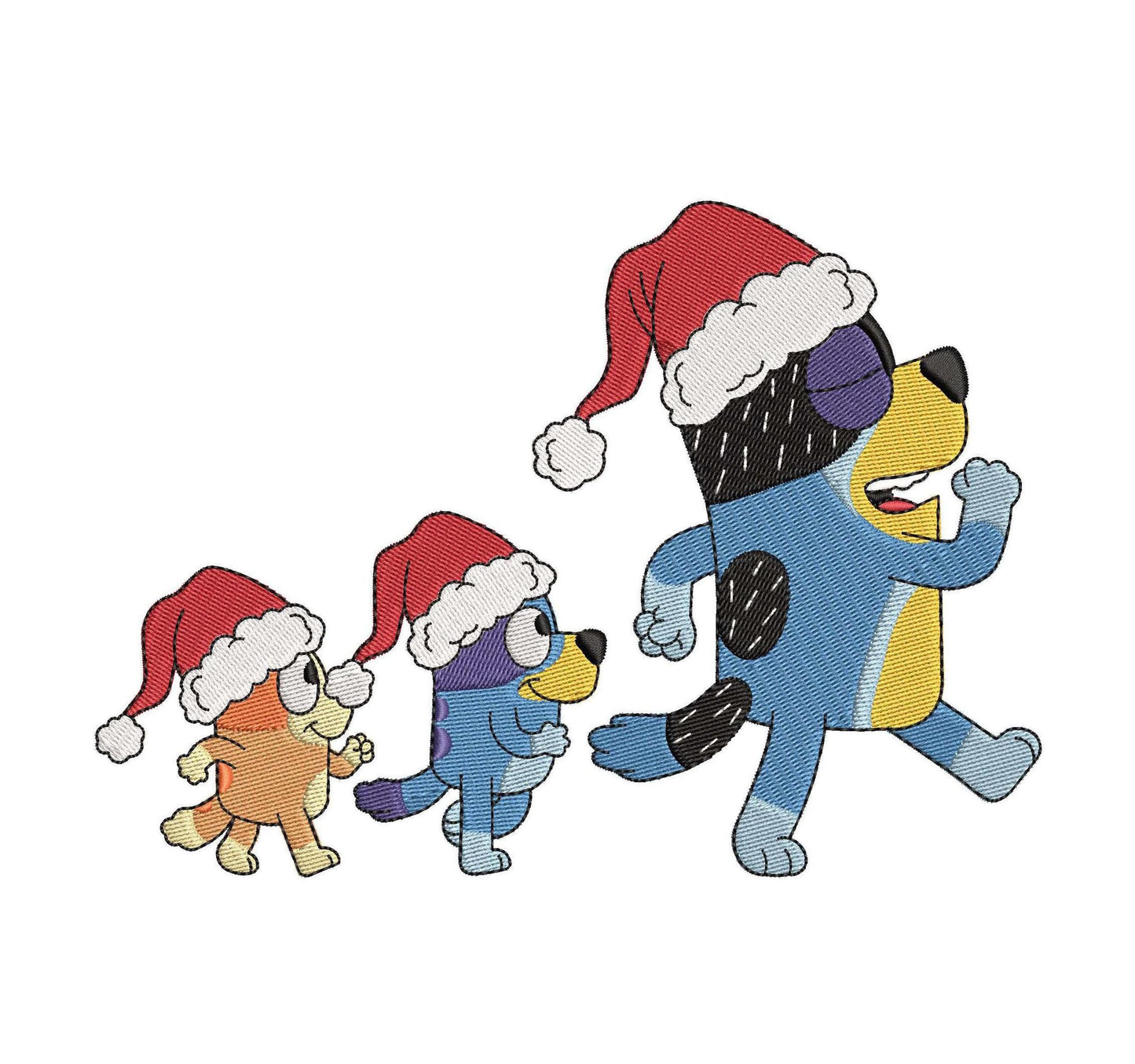 Blue Dog Family Christmas Cute Cartoon Machine Embroidery File Gift | 4 Sizes