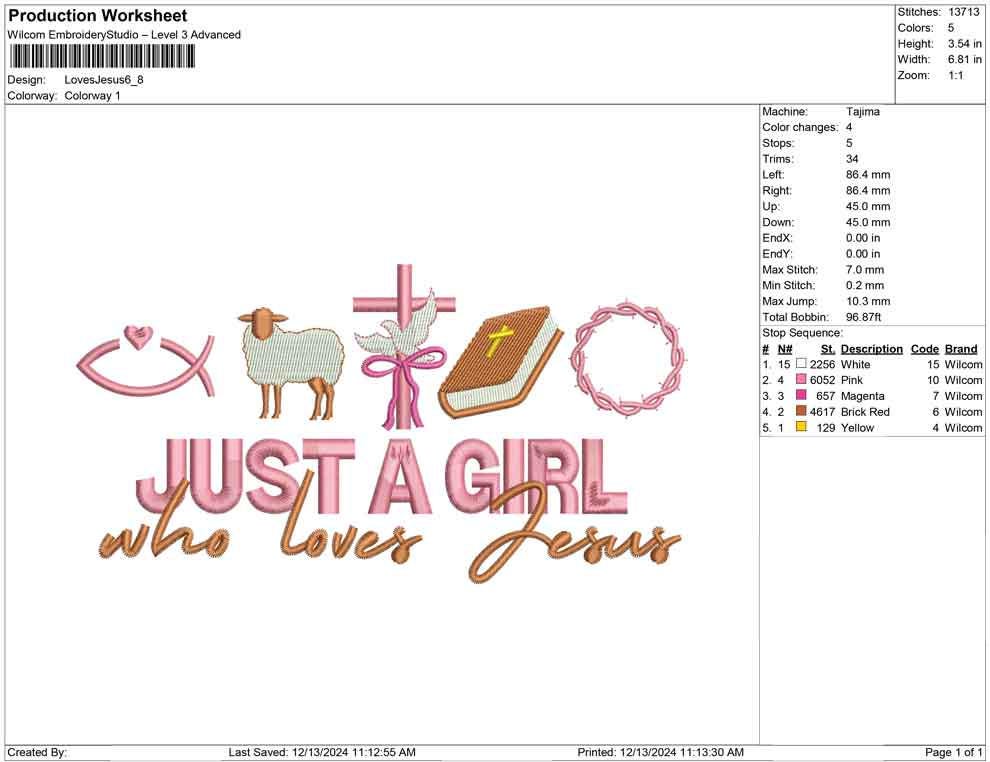 Just A Girl Who Loves Jesus Embroidery Design, Christian Easter File (pes, dst, jef, xxx, exp, hus, vp3, sew )