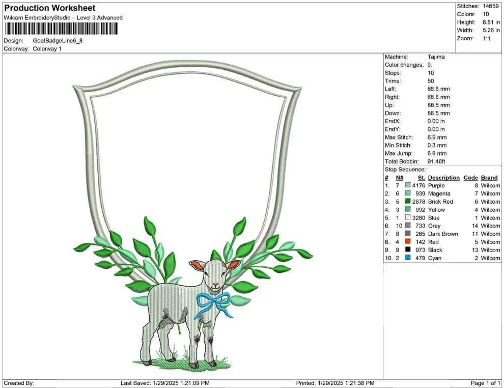 Lamb Embroidery Design: Spring Badge, Vintage Frame (3.8-6.8") (Digital Download)