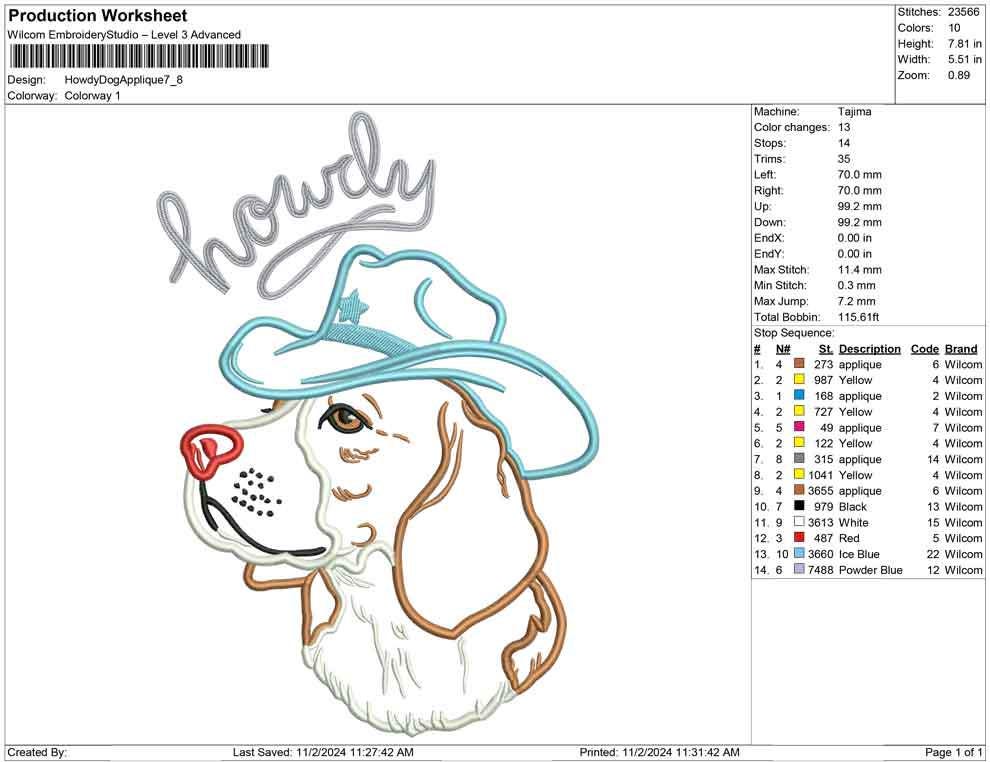 APPLIQUE Cowboy Dog With Hat