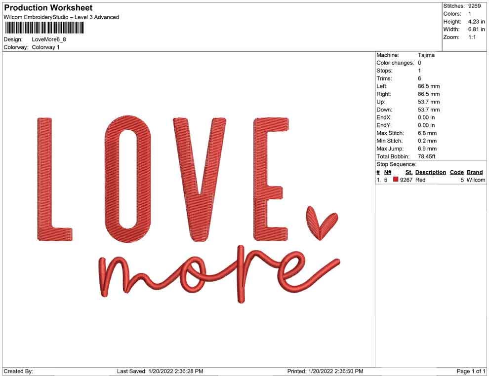 Valentine's Day Embroidery Designs: Love More Machine Embroidery File with Heart Accent (Digital Download)