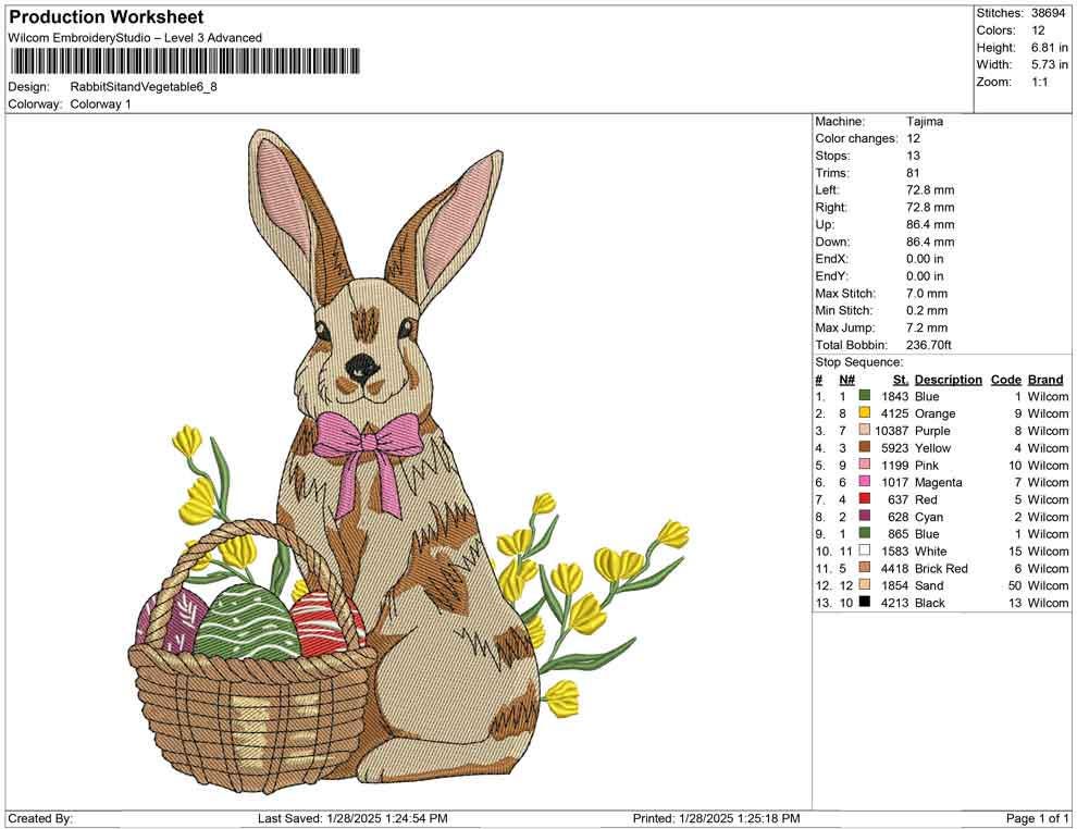Easter Bunny with Basket Embroidery Design (Digital Download)