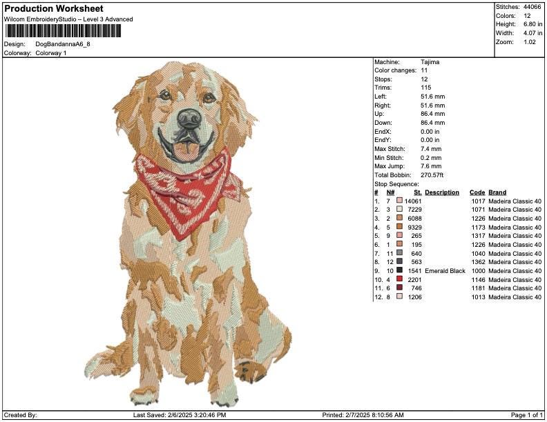 Golden Retriever Embroidery Design: Bandana Dog (PES EXP DST File)