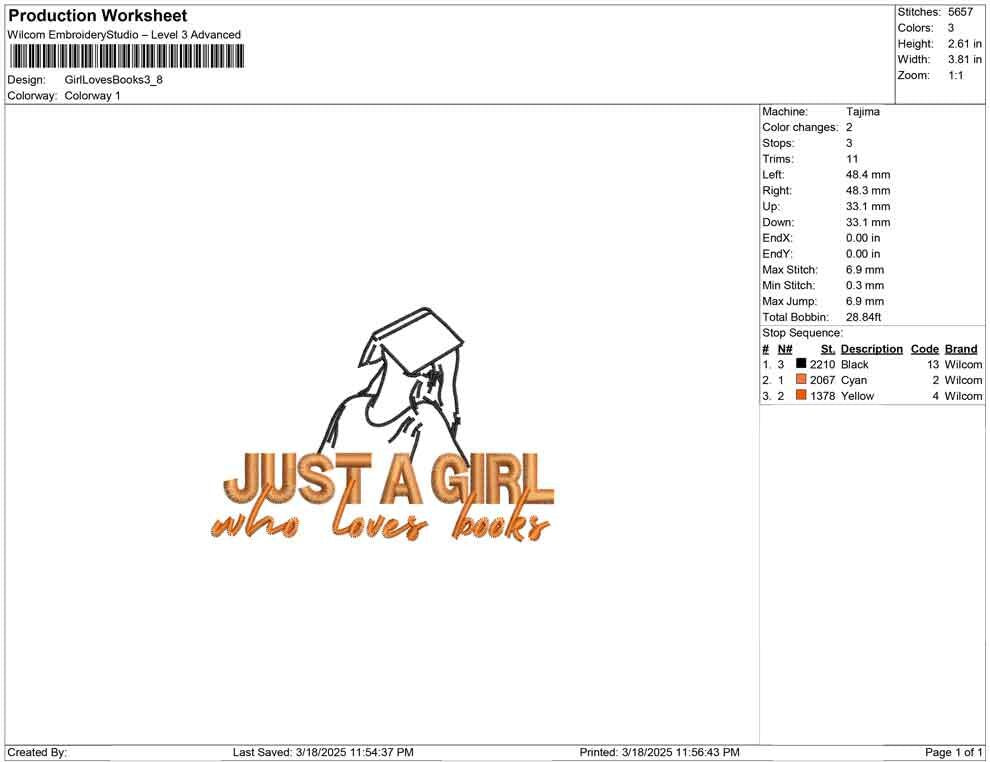 Girl Who Loves Books Embroidery Design: Book Lover Gift (Digital Download)