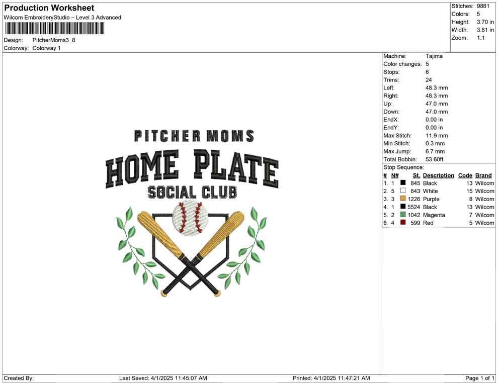 Pitcher Moms Baseball Embroidery Design: Home Plate Social Club (Digital Download)