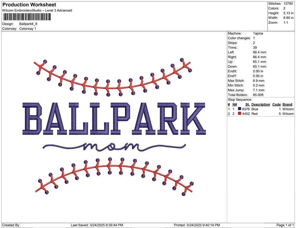 Ballpark Mom Embroidery Designs: Baseball Softball Mother's Day Machine Embroidery File (Digital Download)