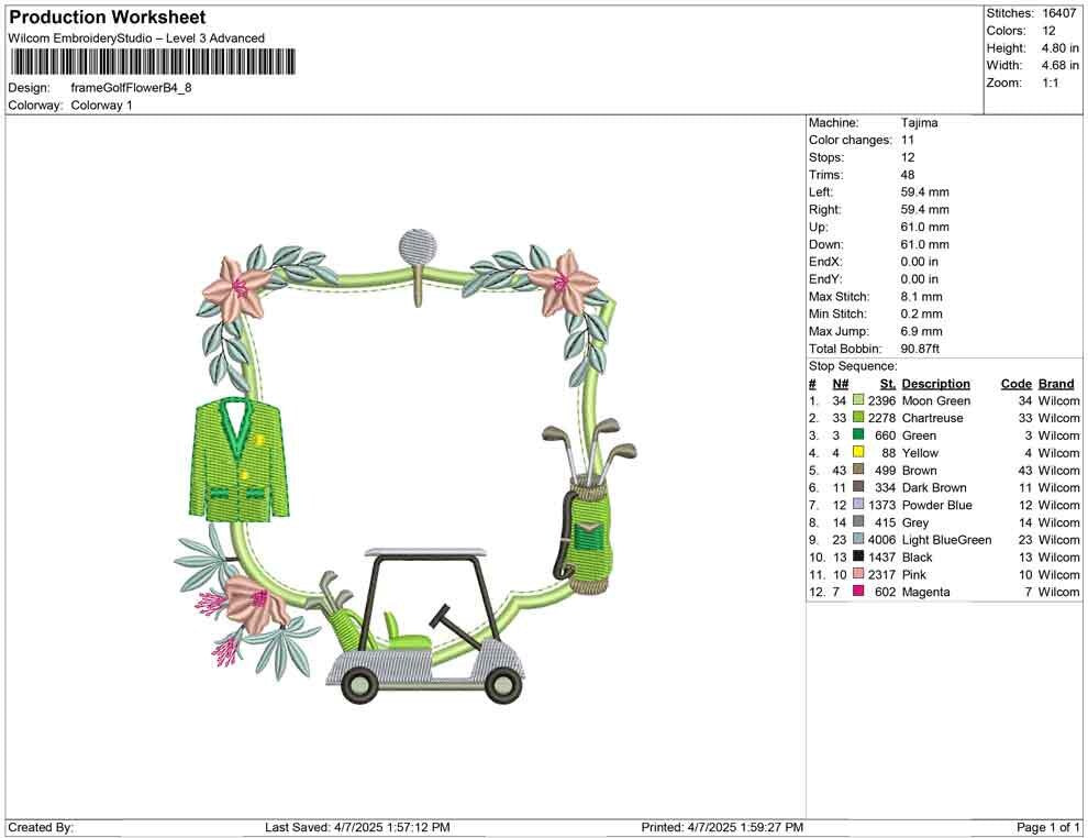 Golf Embroidery Frame Design: Golf Machine Embroidery Crest for Banner for Fathers Day Monogram Crest Embroidery Frame