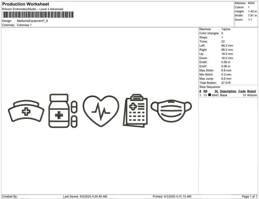 Medical Icons Embroidery Design: Healthcare Worker Outline (Digital Download)