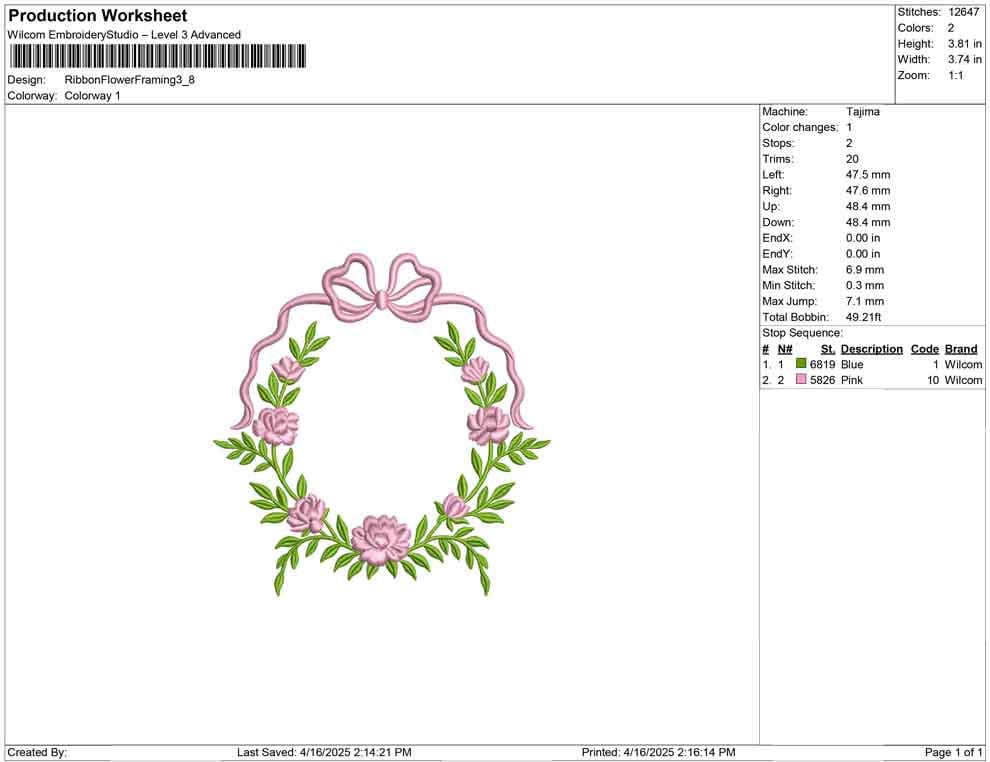 Rose & Ribbon Floral Embroidery Frame Design (Digital Download)