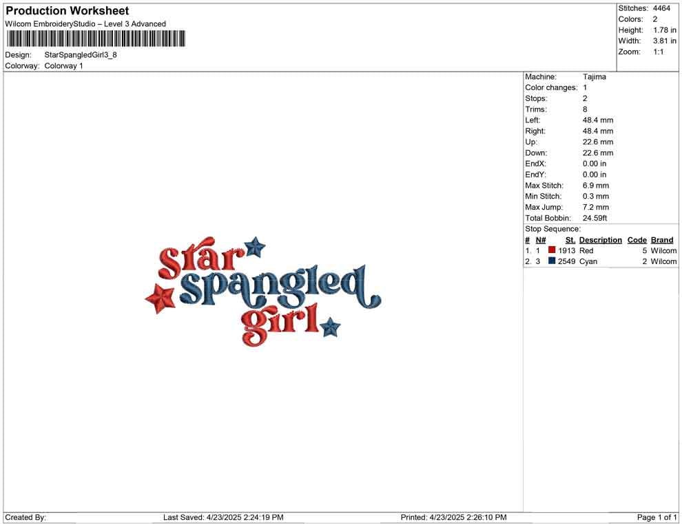 Star Spangled Girl Embroidery Design: 4th of July (Digital Download)