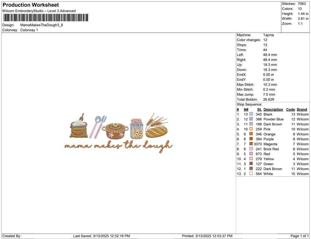 Sourdough Mama Embroidery Design: Mama Makes The Dough Machine Embroidery File Baking Kitchen Art (Digital Download)