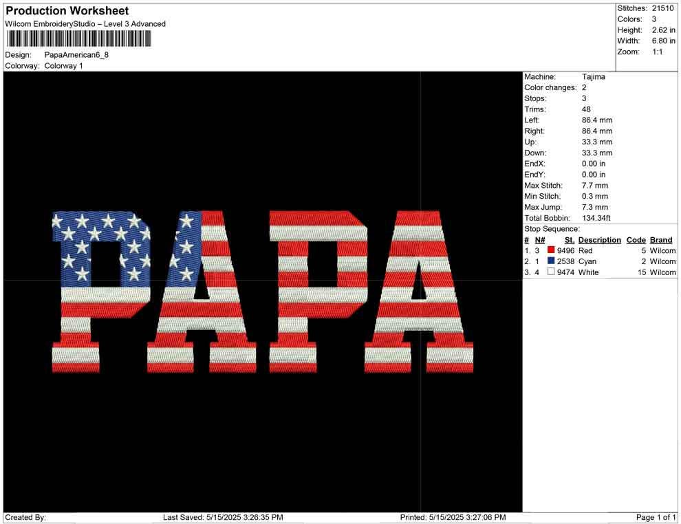 Father's Day Embroidery Designs: American Flag Papa Machine Embroidery File For Patriotic Dad (Digital Download)
