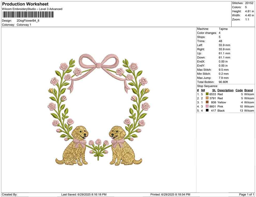 Golden Retriever Puppy Embroidery Design: Floral Wreath Crest (Digital Download)