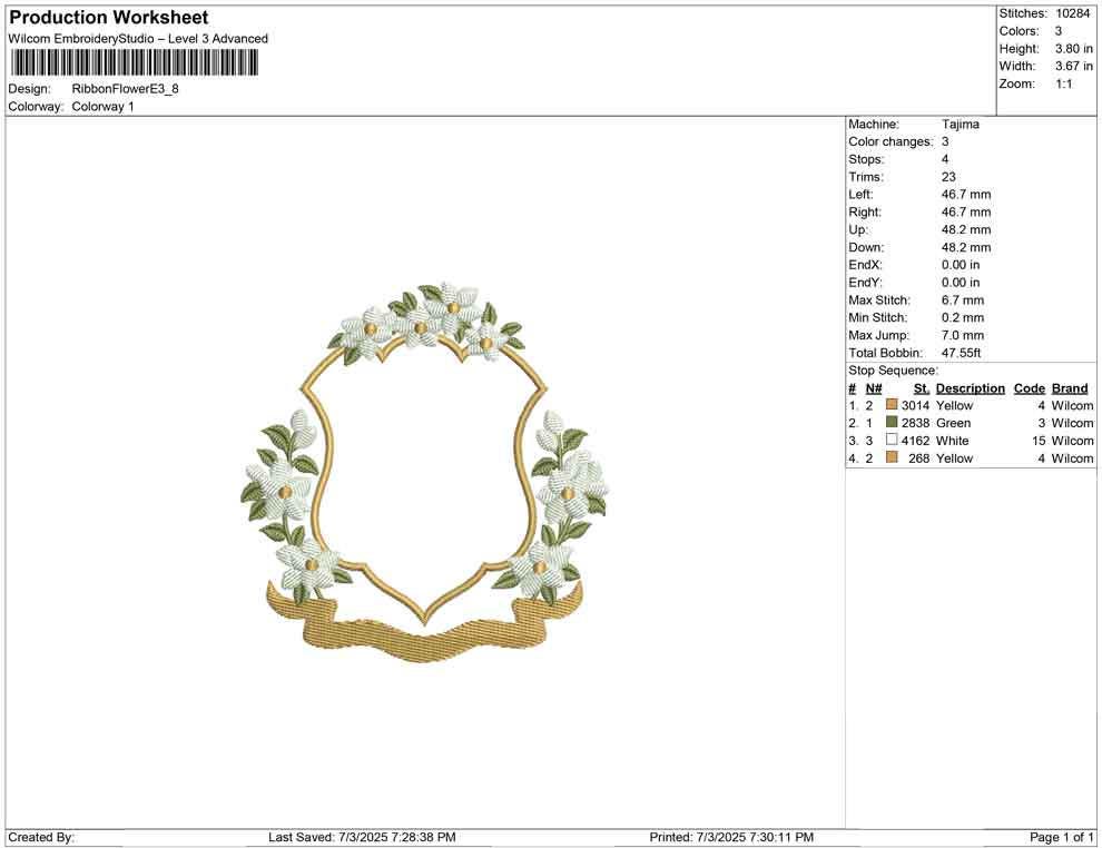 Floral Ribbon Frame Embroidery Design: Crest Monogram (DST, PES, JEF) Digital Download