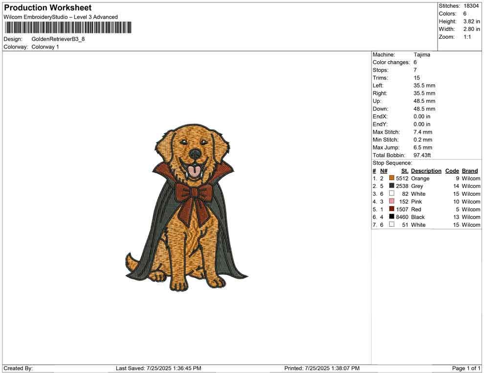 Golden Retriever Dracula Embroidery Design: Halloween Dog (Digital Download)