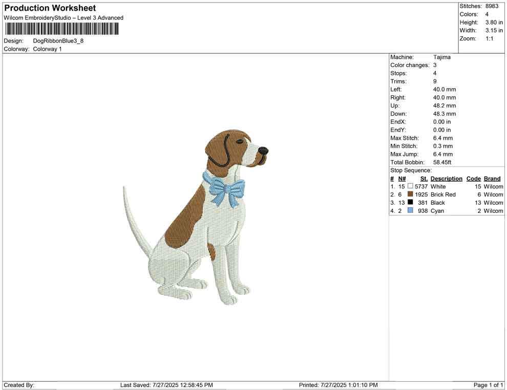 Shorthaired Pointer Dog Embroidery Design: Blue Bow Pet Portrait (DST PES EXP File)