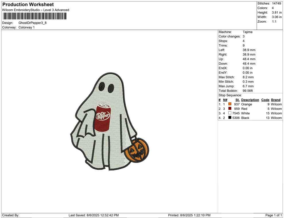 Halloween Ghost Dr Pepper Embroidery Design: Soda Machine File (DST, PES and more)