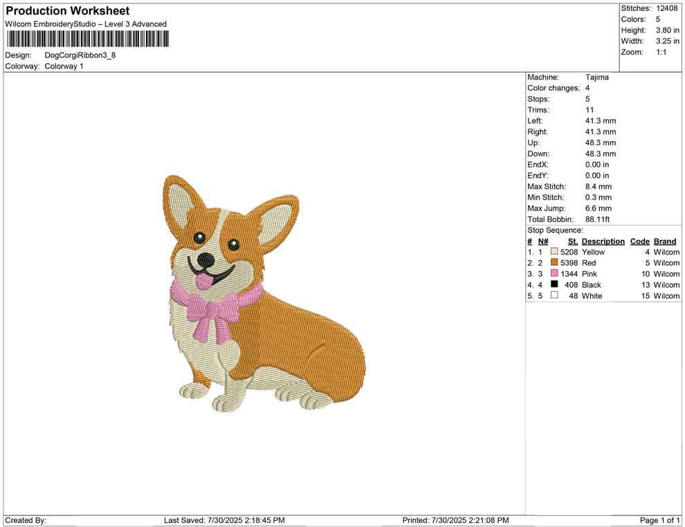 Corgi Dog with Bow Embroidery Design: Pet Lover Gift (Digital Download)