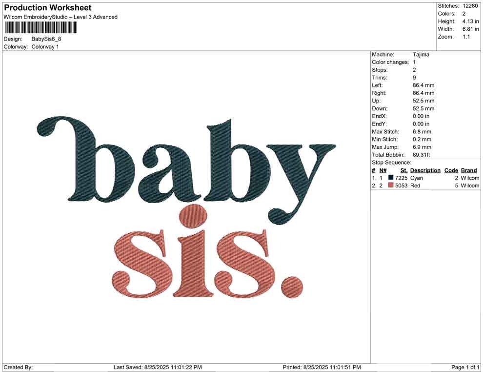 Baby Sis Embroidery Design: Sibling Gift, Machine Embroidery File (Digital Download)