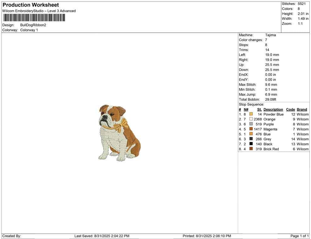 Bulldog with Bow Embroidery Design: Sitting Dog For Puppy Lover Gift (Digital Download)
