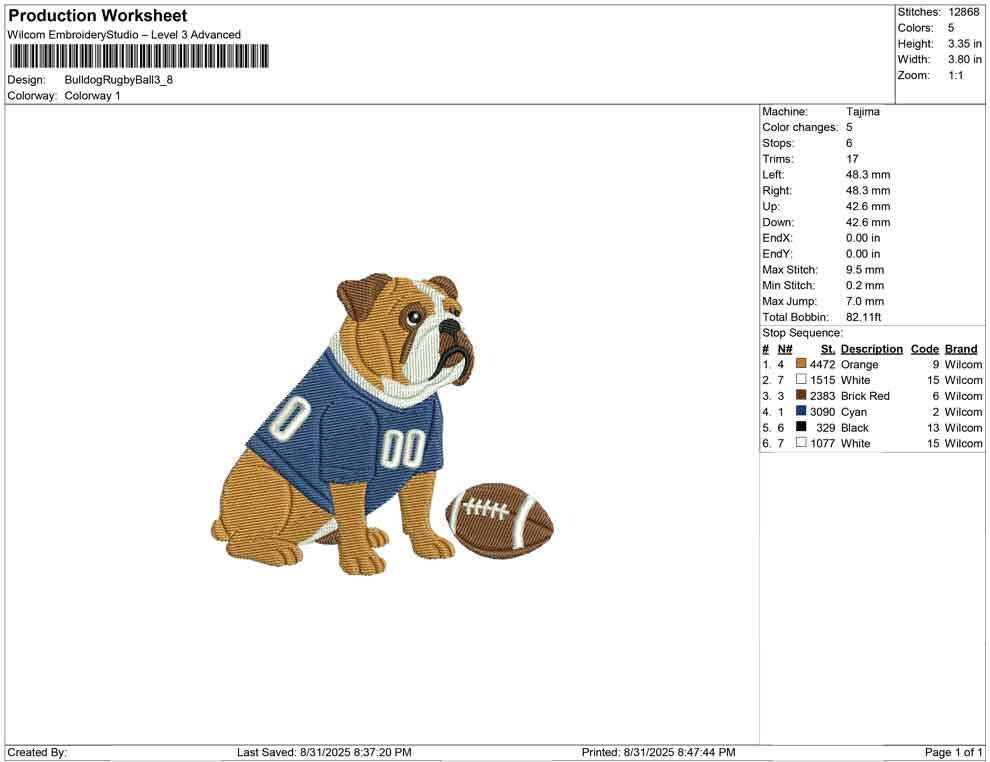 Bulldog Embroidery Designs: Football Dog Machine Embroidery File Sports Football Mascot Dog Embroidery Design (Digital Download)