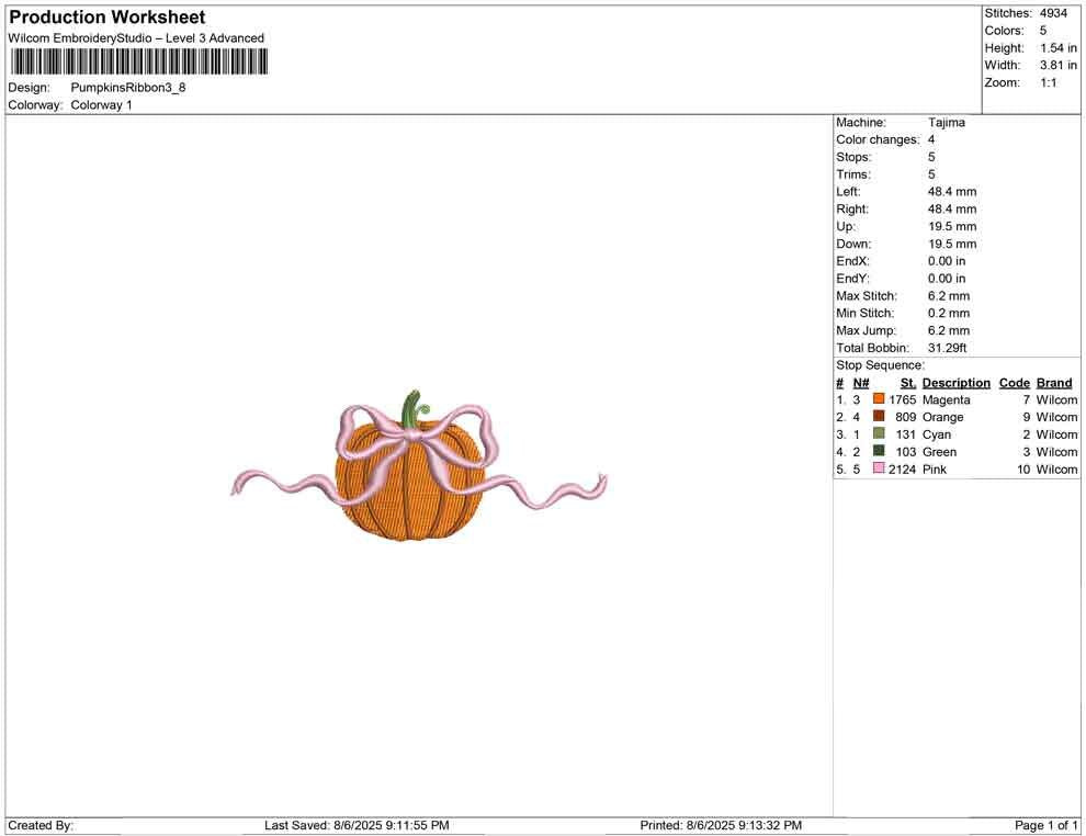 Fall Embroidery Designs: Pumpkin with Bow Embroidery Design Thanksgiving Embroidery Machine File (Digital Download