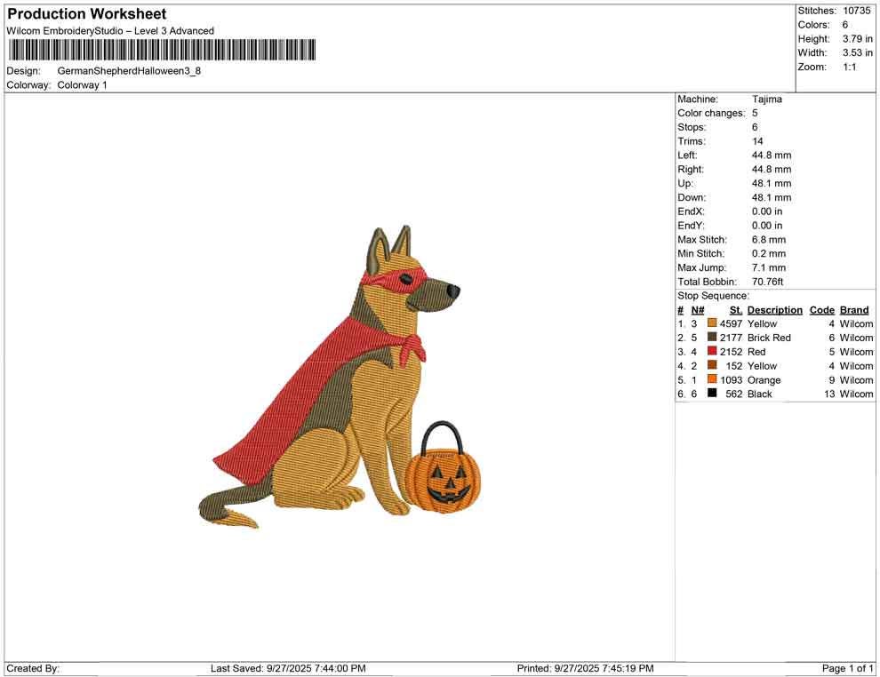 Superhero German Shepherd Halloween Embroidery Design (Digital Download)