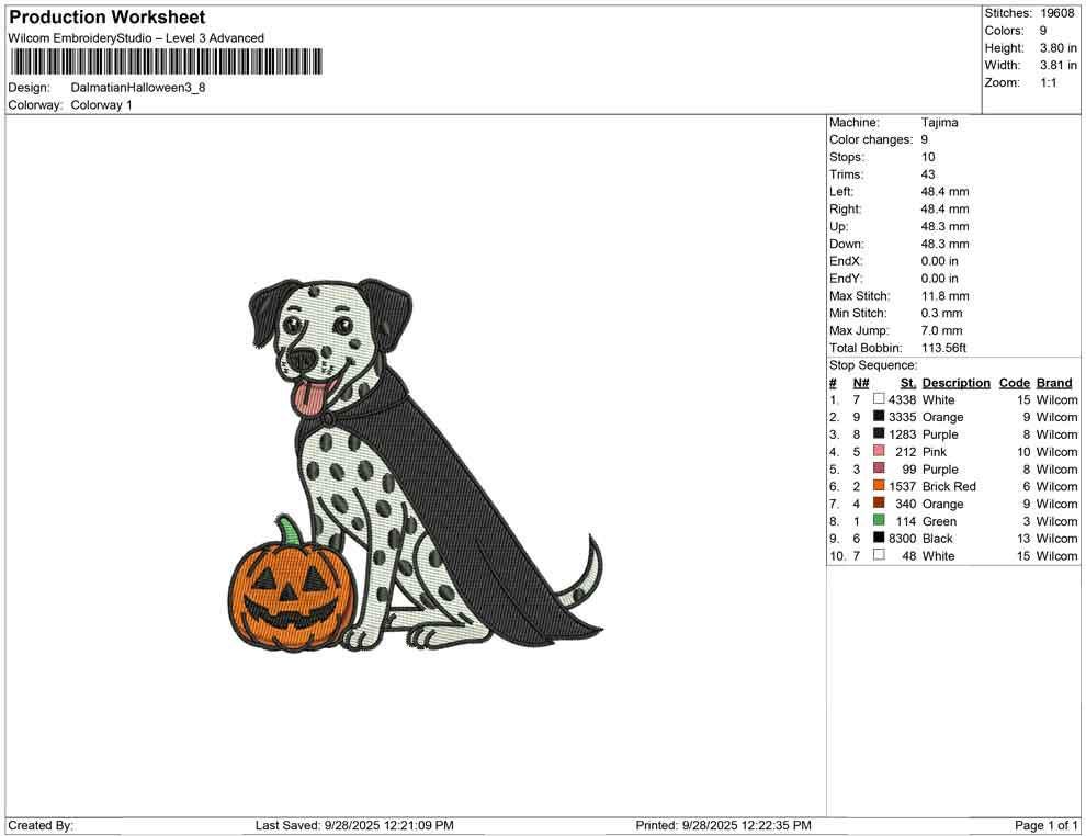 Halloween Dalmatian Dog Embroidery Design (Digital Download)