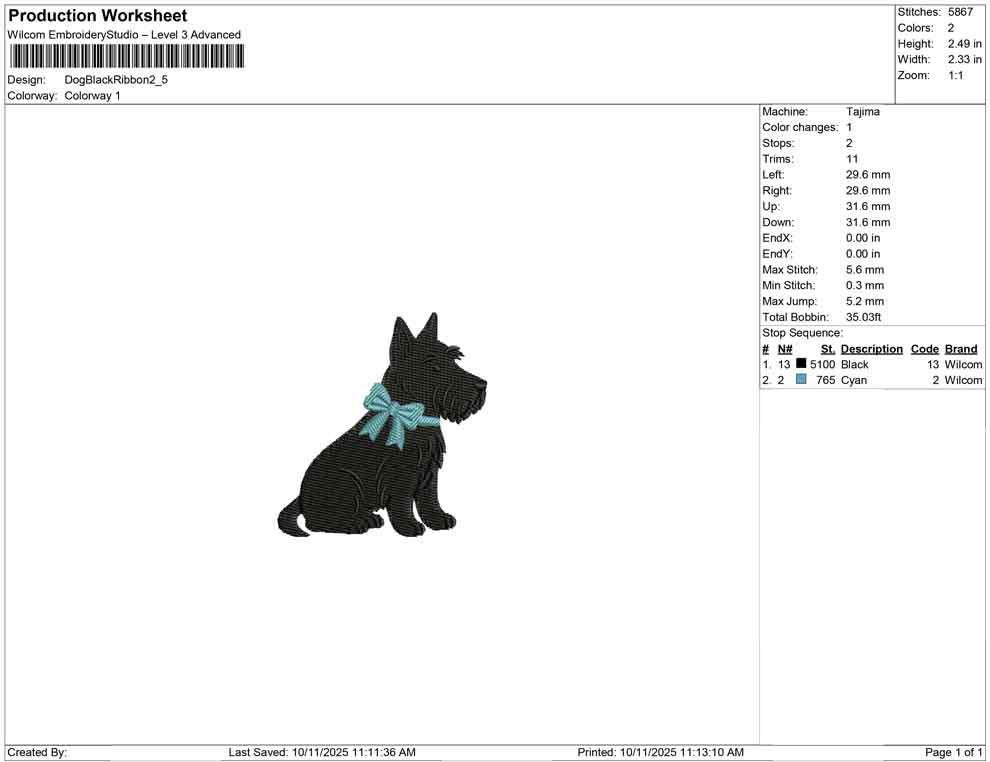 Scottish Terrier Embroidery Design: Dog with Teal Bow (Digital Download)