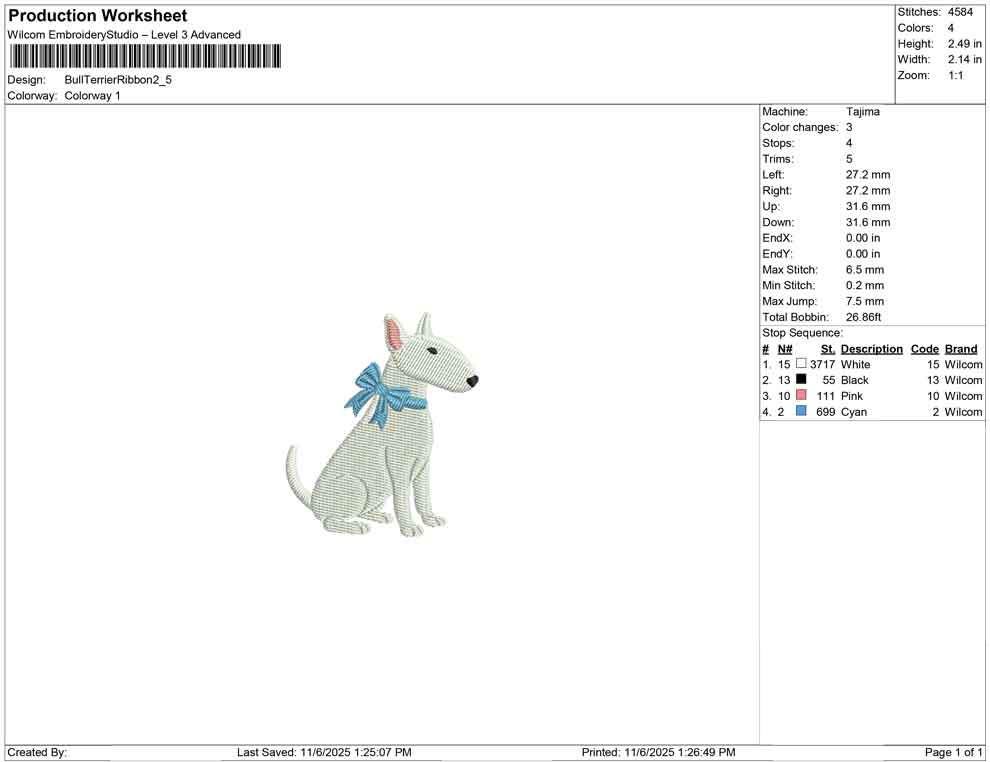 Bull Terrier Embroidery Designs: Dog with Bow Embroidery Machine File Bull Terrier Design (DST, PES, JEF, More) Digital Download