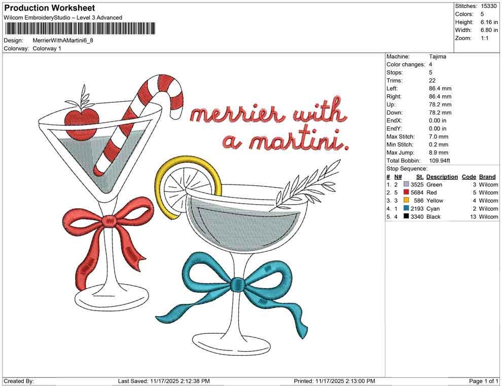 Christmas Embroidery Designs: Merrier With A Martini Machine Embroidery File Traditional Christmas Drink Embroidery File Party Design