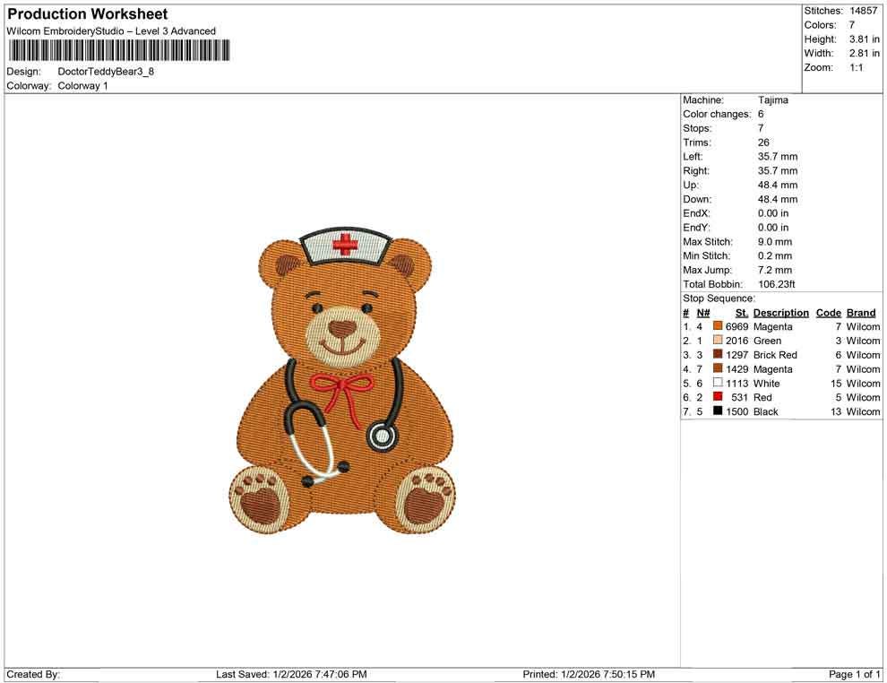 Teddy Bear Embroidery Designs: Doctor Bear Embroidery Machine File for Nurse Embroidery Design (Digital Download)