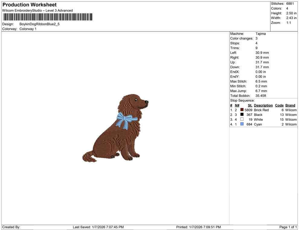 Boykin Embroidery Designs: Dog Embroidery File Boykin Puppy with Blue Bow Embroidery Machine File (Digital Download)