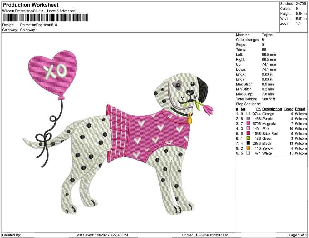 Valentine's Day Embroidery Designs: Dalmatian with Heart Machine Embroidery File (Digital Download)