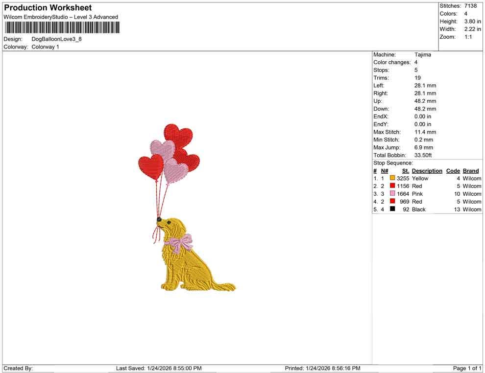 Valentine's Day Embroidery Designs: Golden Retriever with Heart Balloons Machine Embroidery File (Digital Download)