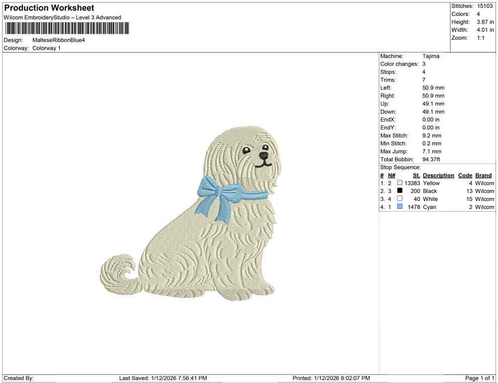 Maltipoo Embroidery Designs: Dog Embroidery File Cute Puppy with Blue Bow Embroidery Machine File For Maltese Poodle Mix (Digital Download)