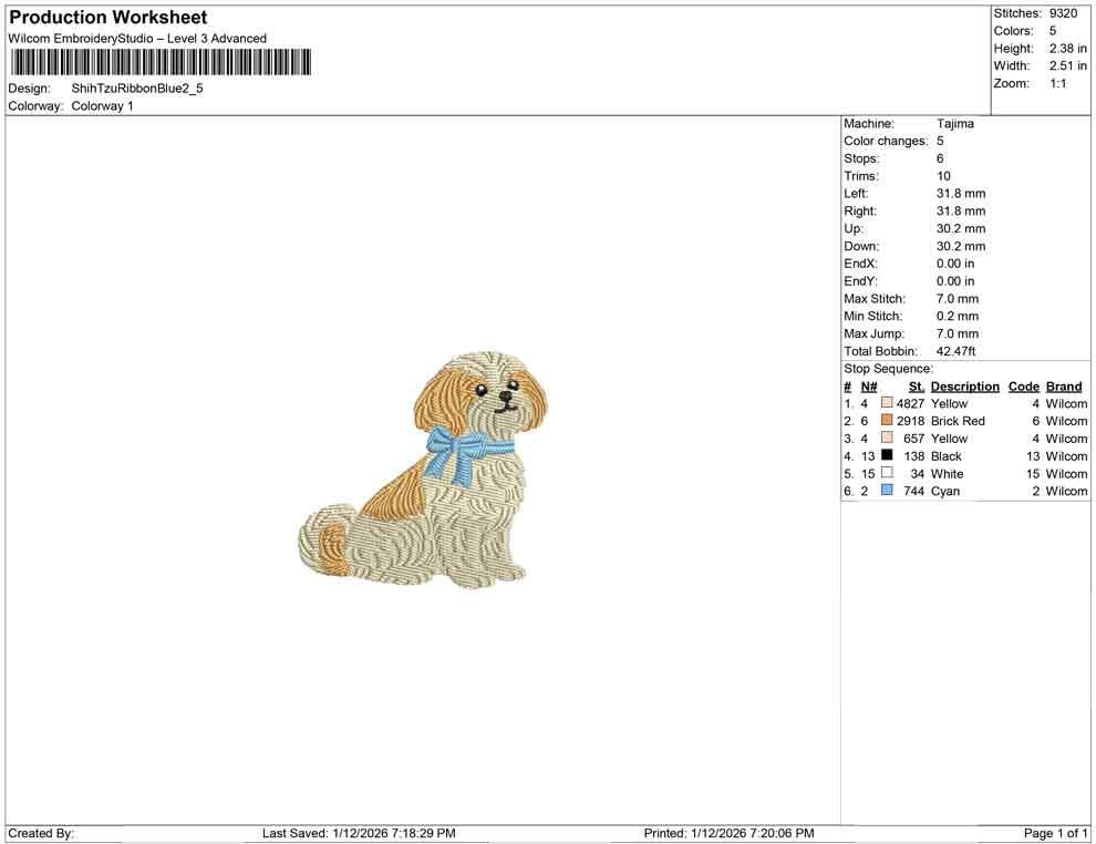 Shih Tzu Embroidery Designs: Dog Embroidery File Cute Puppy with Blue Bow Embroidery Machine File (Digital Download)