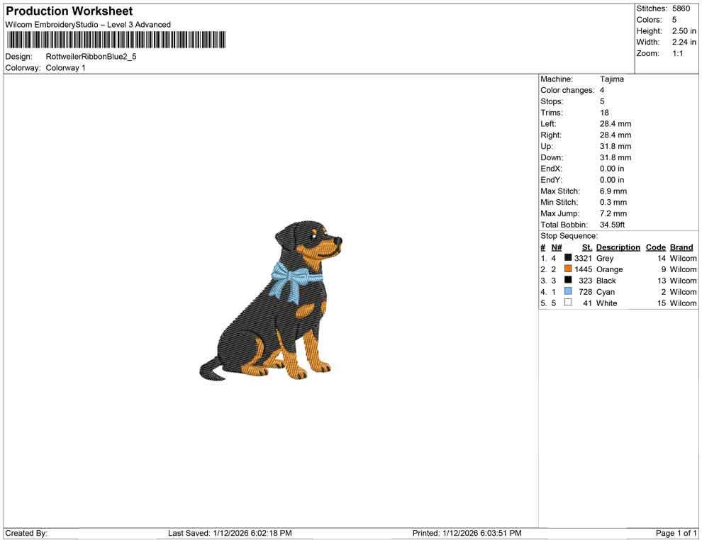 Rottweiler Embroidery Designs: Rottweiler Metzgerhund Dog Embroidery File Cute Puppy w/ Blue Bow Embroidery Machine File (Digital Download)
